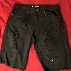 Black Denim Distressed Shorts